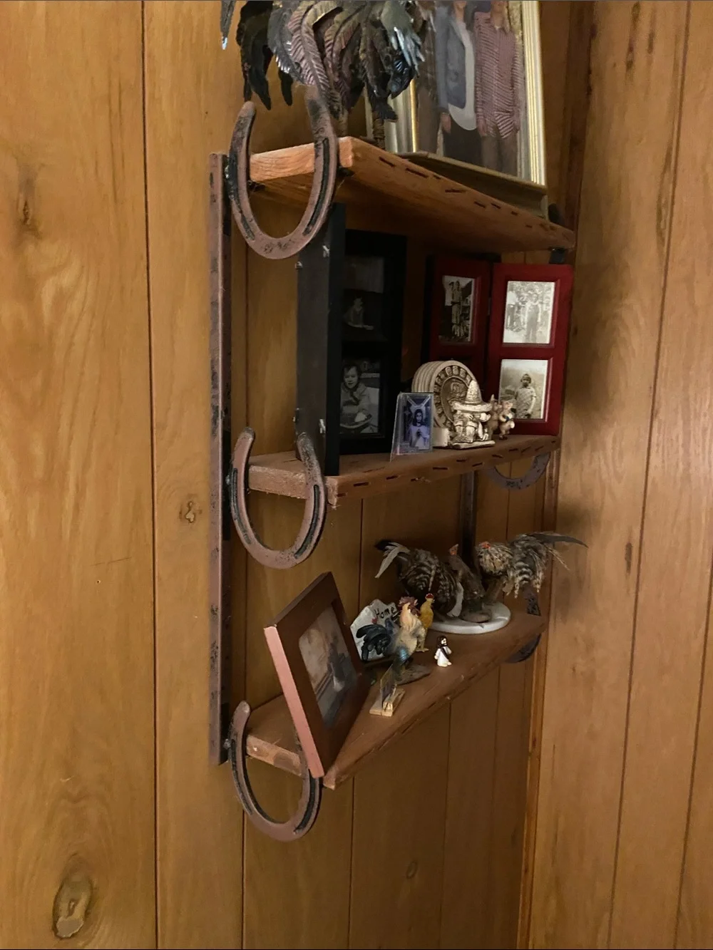 Rustic Wooden Wall Shelf with Iron Brackets - Brown